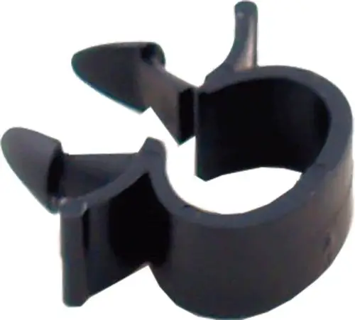 Schwarze Kunststoffbefestigung für Kabel, geeignet für Produkte der Marke Wolf. Das Element hat eine ovale Form mit zwei seitlichen Halteklammern.